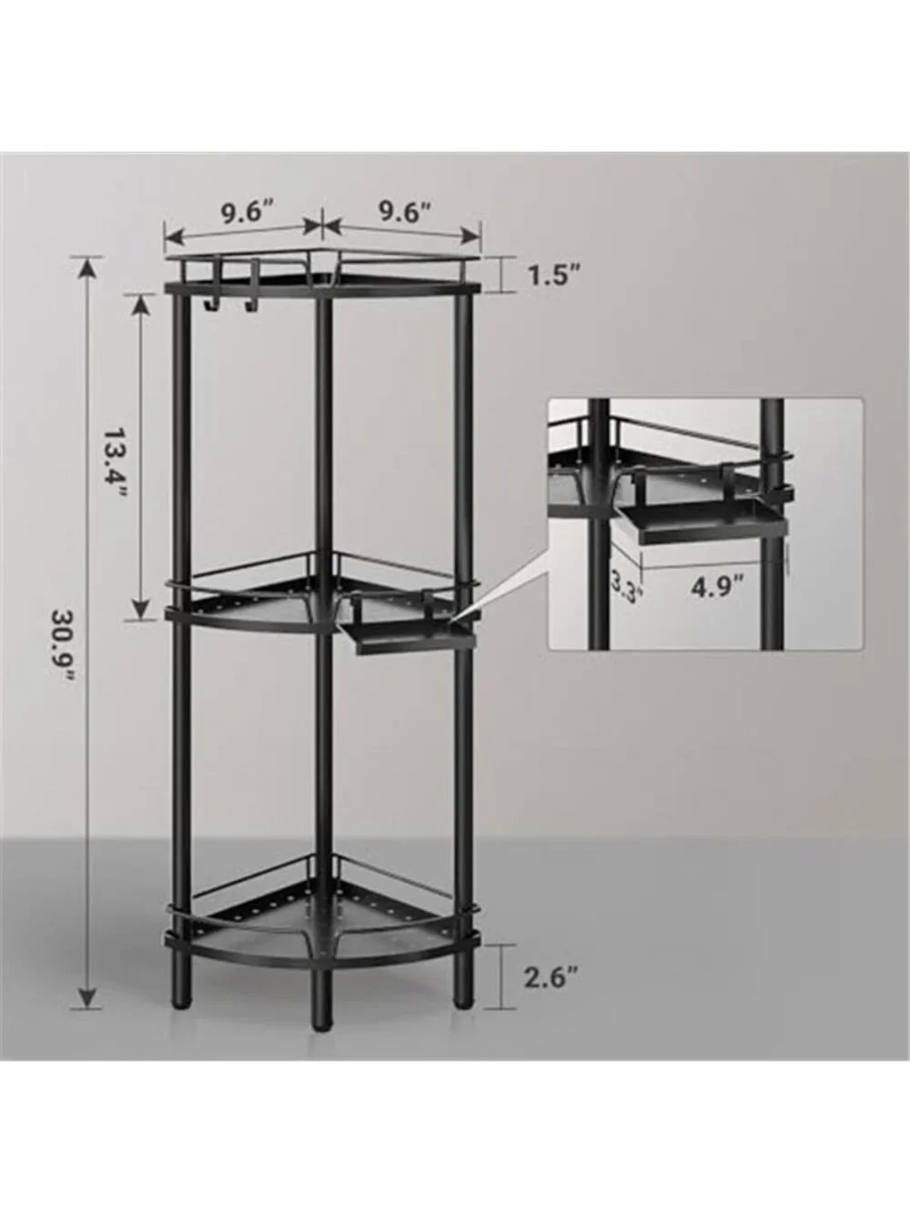 Corner Shower Caddy Standing, 3 Tier Metal Shower Organizer, Black